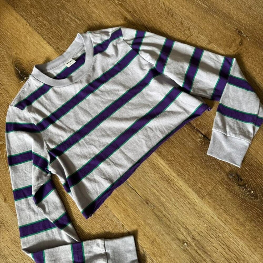 TNA‎ Lilac Purple/Green Striped Cropped Long Sleeve Size M